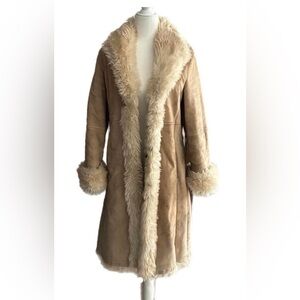 Wilsons Leather Beige Faux Shearling Trim Trench Coat